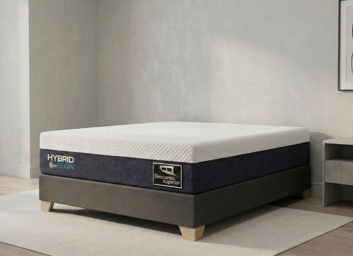 Colchón Hybrid Begin instalado sobre base cama dividida-  completa de dormitorio
