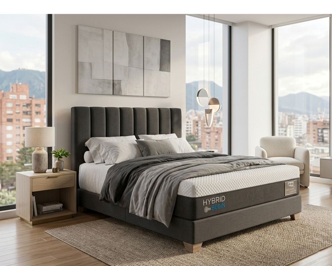 Colchón Hybrid Begin estilo hotelero premium en habitación decorada - Experiencia de lujo y confort
