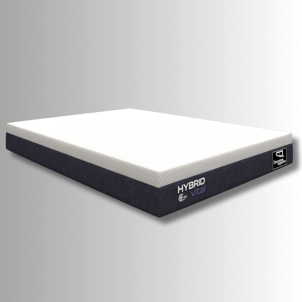 Colchón Hybrid Vital 27cm firmeza intermedia - Vista frontal con empaque premium
